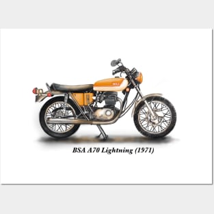 Drawing of Retro Classic Motorcycle BSA A70 Lightning 1971 Posters and Art